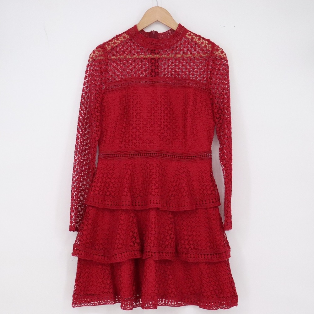 SHEIN Dress Womens Medium Red Tiered Crochet Lace Mini Excellent